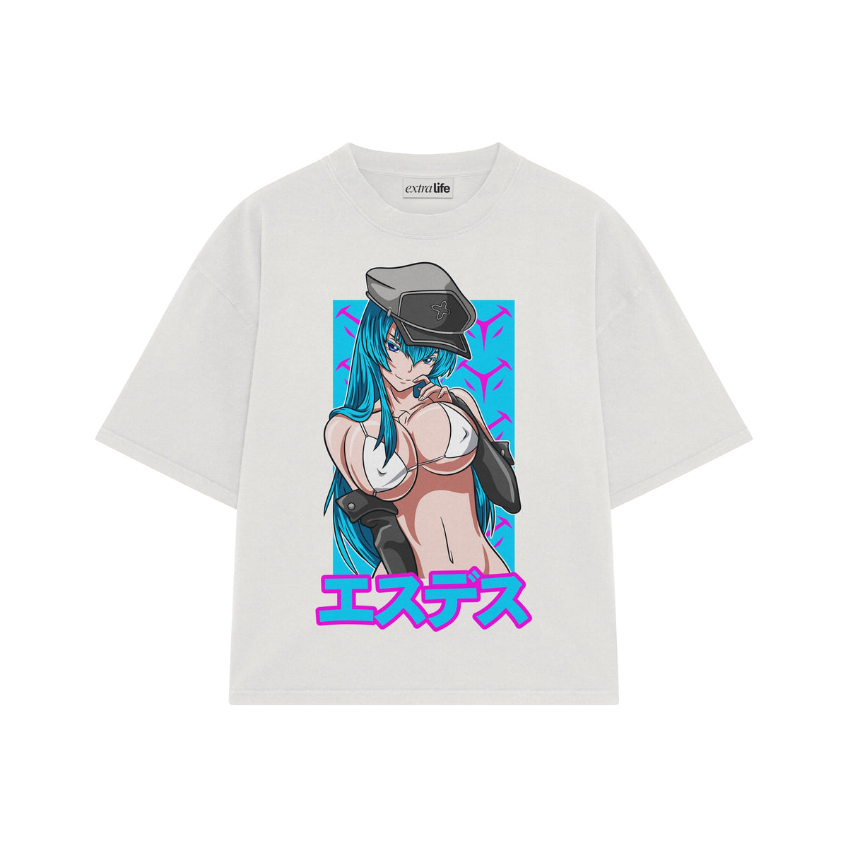 Playera streetwear premium de anime y gaming ExtraLife MX, corte oversized drop shoulder ligero y fresco en color Deep Black y Off-White, moda urbana mexicana de culto.
