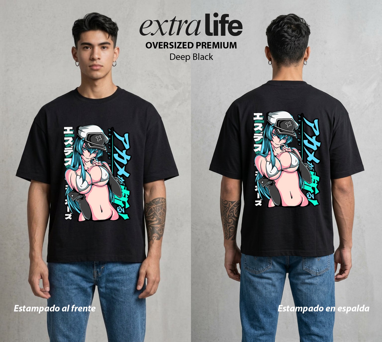 La Hoja de la Noche | El Frio del Imperio #00007 - Playera Oversized Premium | Deep Black - Foto en modelo