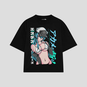 Playera streetwear premium de anime y gaming ExtraLife MX, corte boxy oversized drop shoulder heavyweight en color Deep Black y Off-White, moda urbana mexicana de culto.