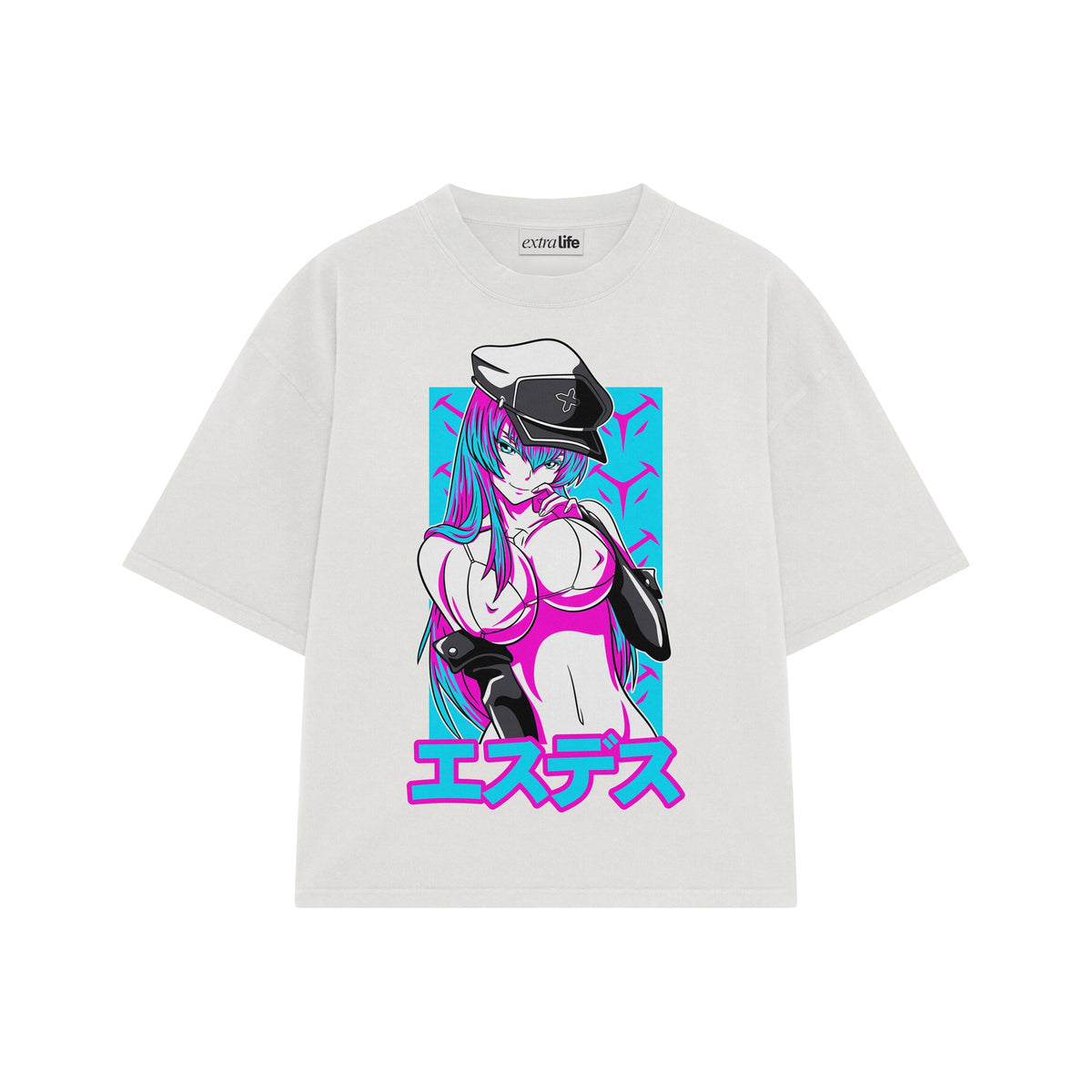 Playera streetwear premium de anime y gaming ExtraLife MX, corte oversized drop shoulder ligero y fresco en color Deep Black y Off-White, moda urbana mexicana de culto.