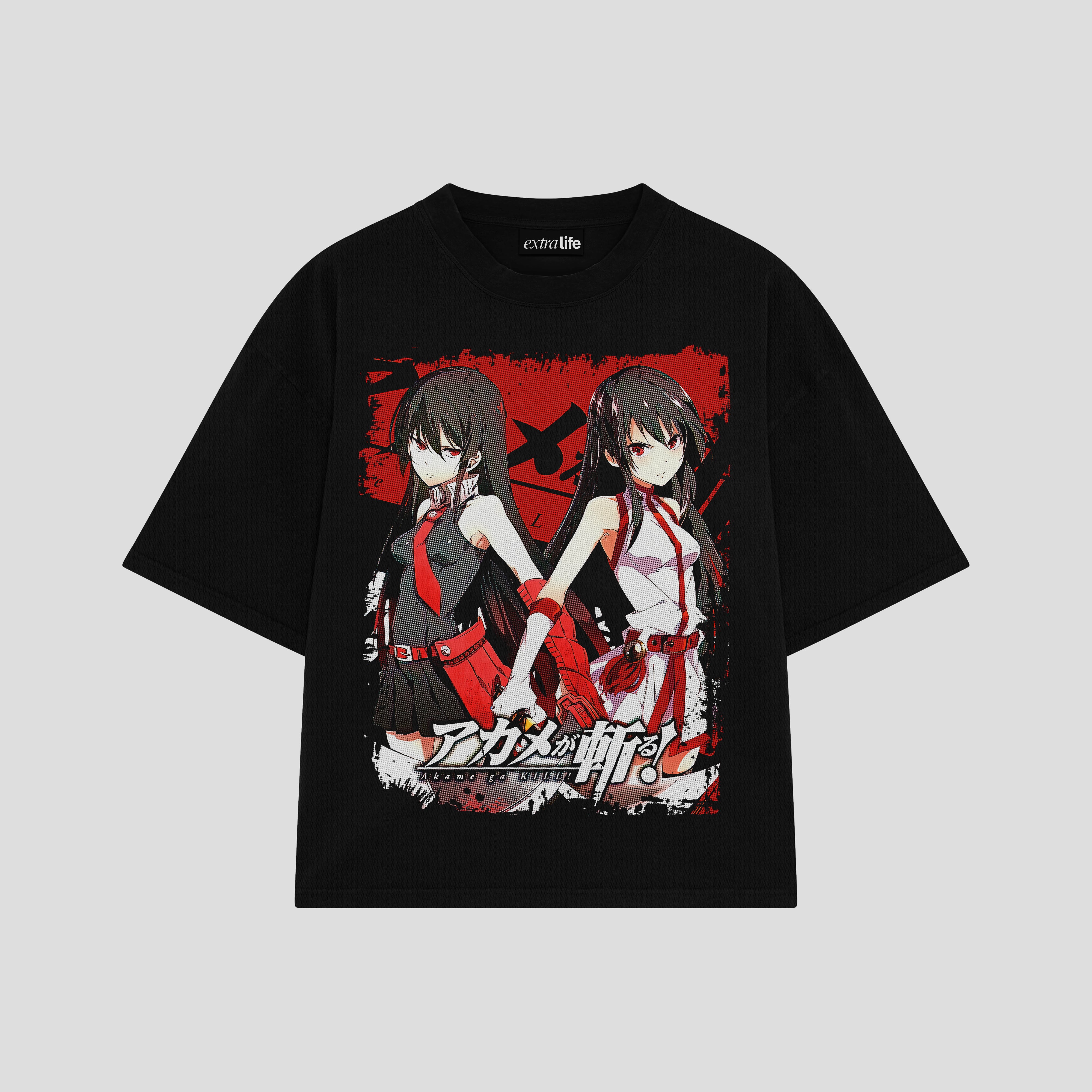 Playera streetwear premium de anime y gaming ExtraLife MX, corte boxy oversized drop shoulder heavyweight en color Deep Black y Off-White, moda urbana mexicana de culto.