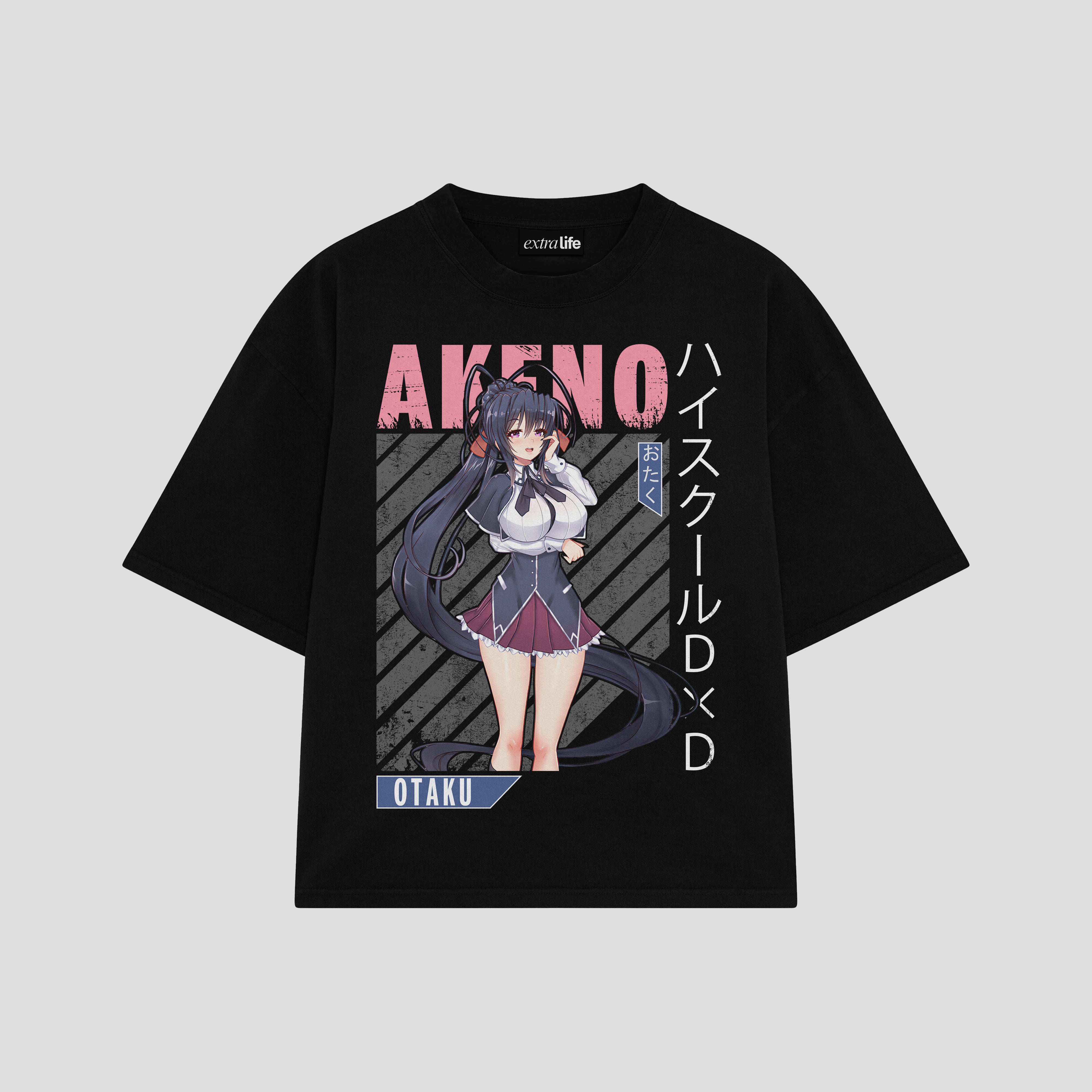 Playera streetwear premium de anime y gaming ExtraLife MX, corte boxy oversized drop shoulder heavyweight en color Deep Black y Off-White, moda urbana mexicana de culto.