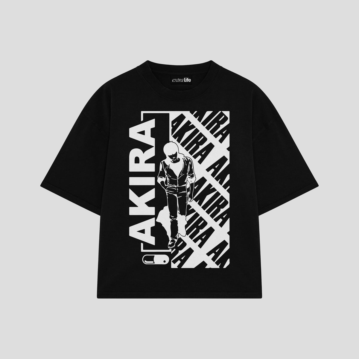 Playera streetwear premium de anime y gaming ExtraLife MX, corte oversized drop shoulder ligero y fresco en color Deep Black y Off-White, moda urbana mexicana de culto.