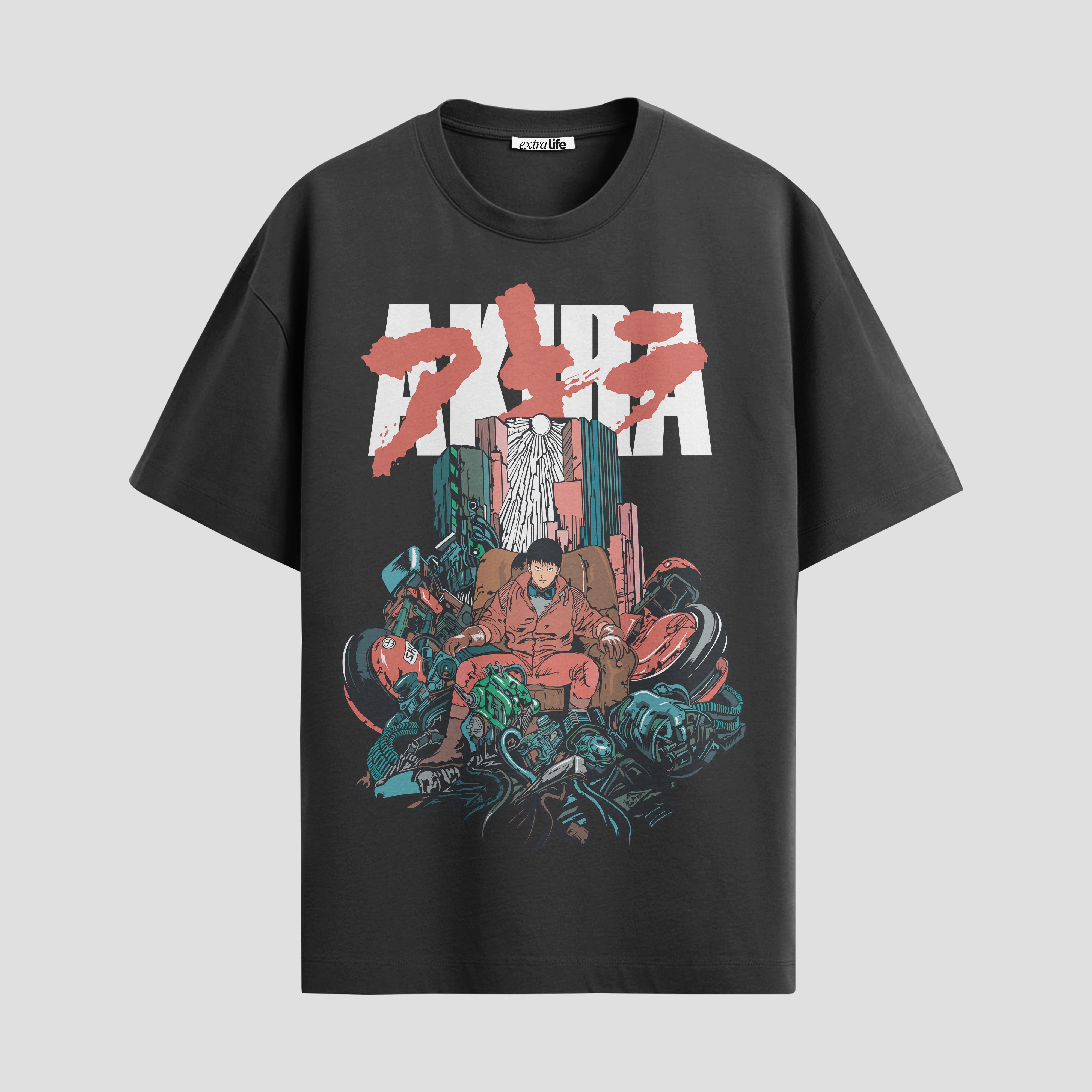 Playera urbana de anime y gaming ExtraLife MX, corte Standard Fit unisex ligero y transpirable en color Deep Black y Pure White, ropa de uso diario para gym y casual.