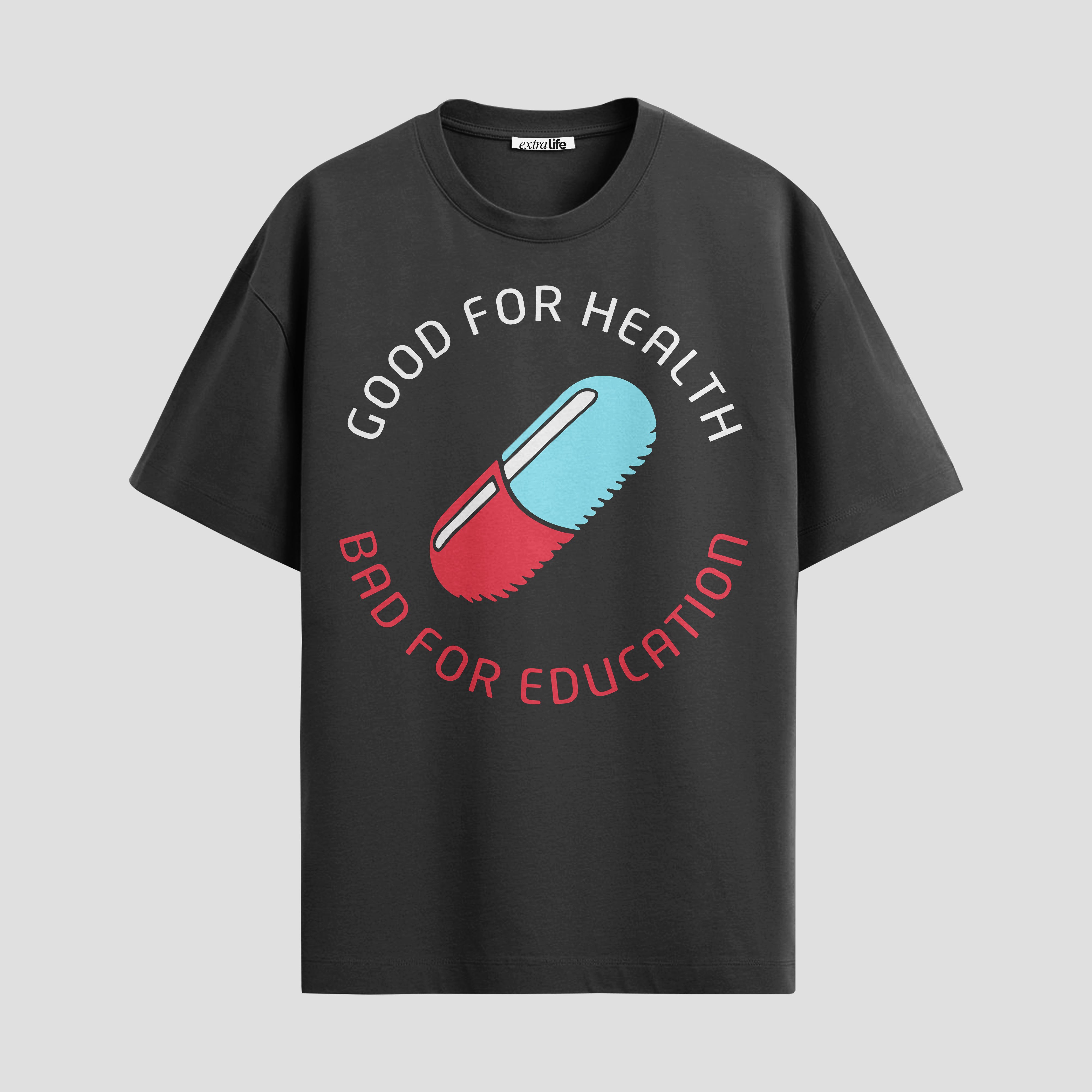 Playera urbana de anime y gaming ExtraLife MX, corte Standard Fit unisex ligero y transpirable en color Deep Black y Pure White, ropa de uso diario para gym y casual.