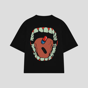 Playera streetwear premium de anime y gaming ExtraLife MX, corte oversized drop shoulder ligero y fresco en color Deep Black y Off-White, moda urbana mexicana de culto.