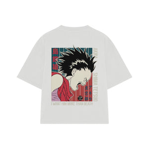 Playera streetwear premium de anime y gaming ExtraLife MX, corte oversized drop shoulder ligero y fresco en color Deep Black y Off-White, moda urbana mexicana de culto.