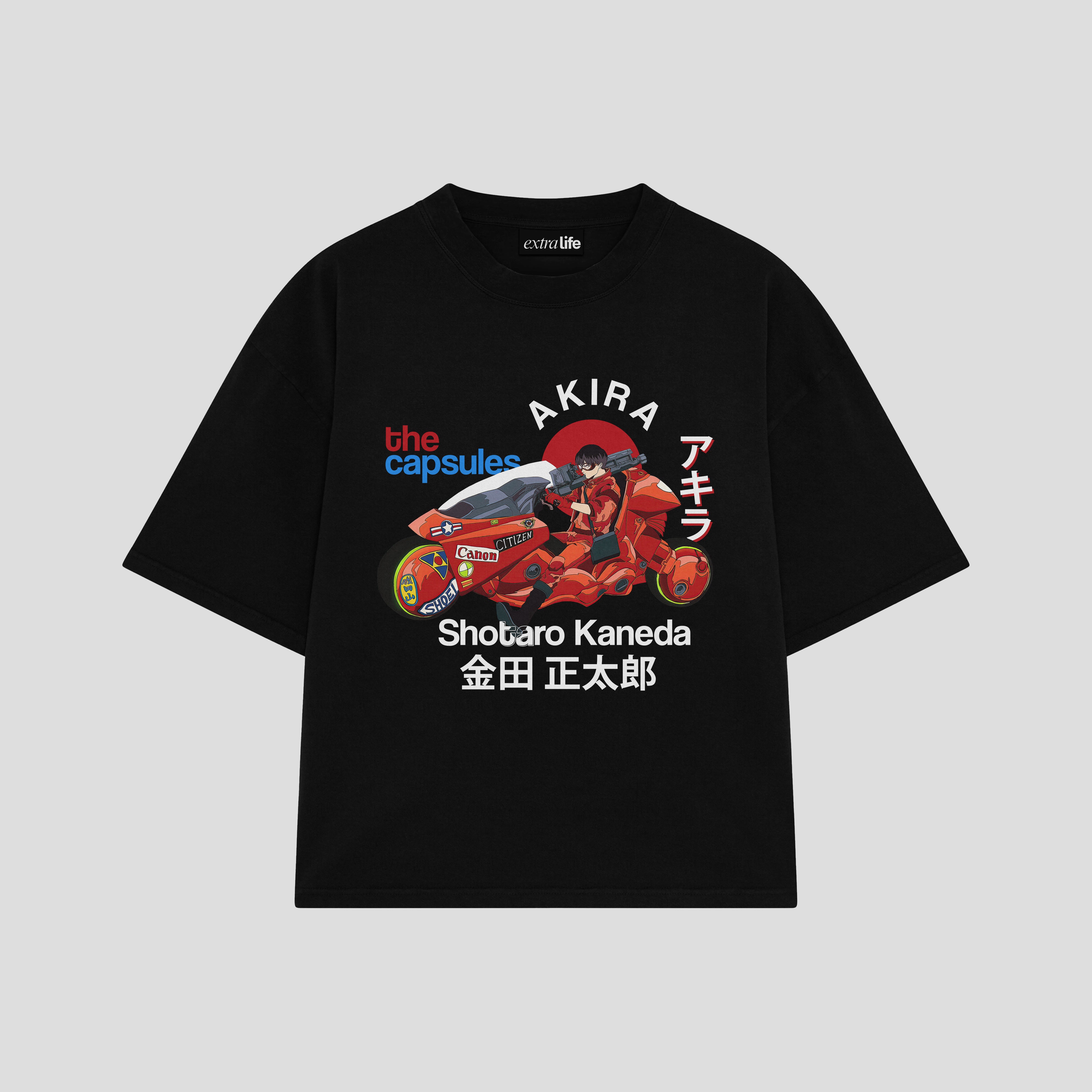 Playera streetwear premium de anime y gaming ExtraLife MX, corte boxy oversized drop shoulder heavyweight en color Deep Black y Off-White, moda urbana mexicana de culto.