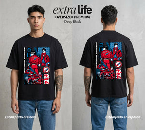 Neo Tokyo | La Moto del Destino #00031 - Playera Oversized Premium | Deep Black - Foto en modelo