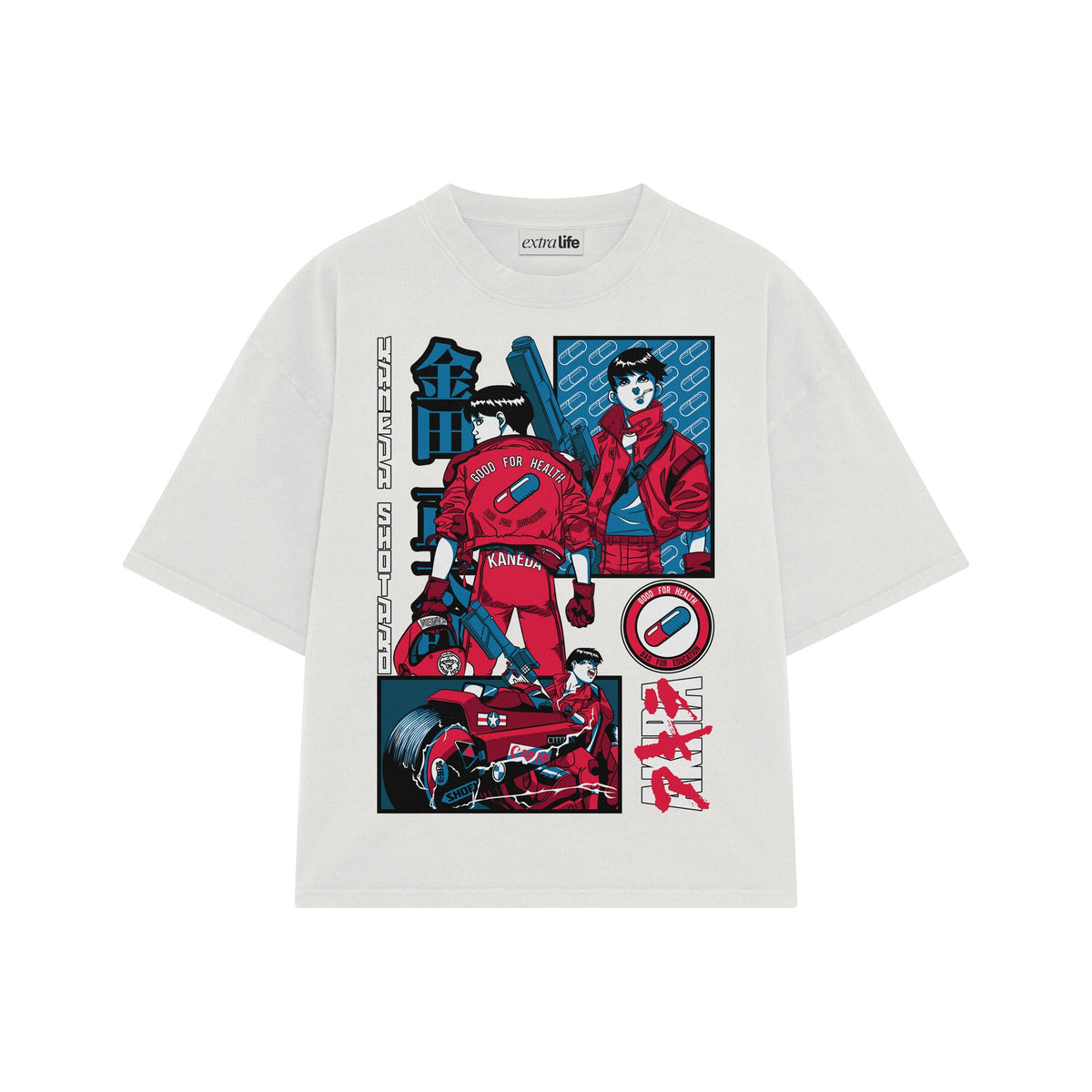 Playera streetwear premium de anime y gaming ExtraLife MX, corte oversized drop shoulder ligero y fresco en color Deep Black y Off-White, moda urbana mexicana de culto.