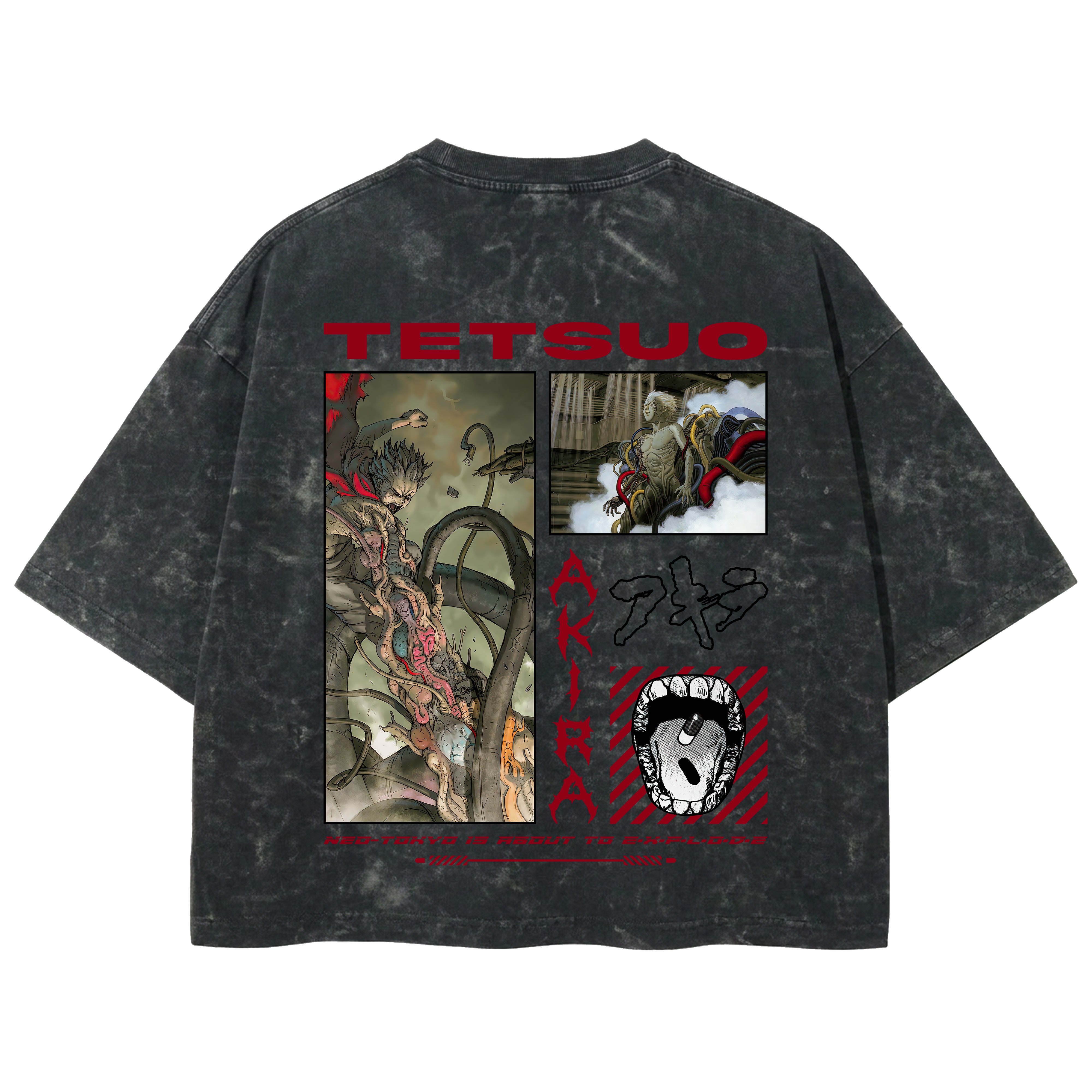 Playera streetwear premium de anime y gaming ExtraLife MX, corte boxy deluxe mineral wash heavyweight en color Acid Wash, moda urbana mexicana de culto.