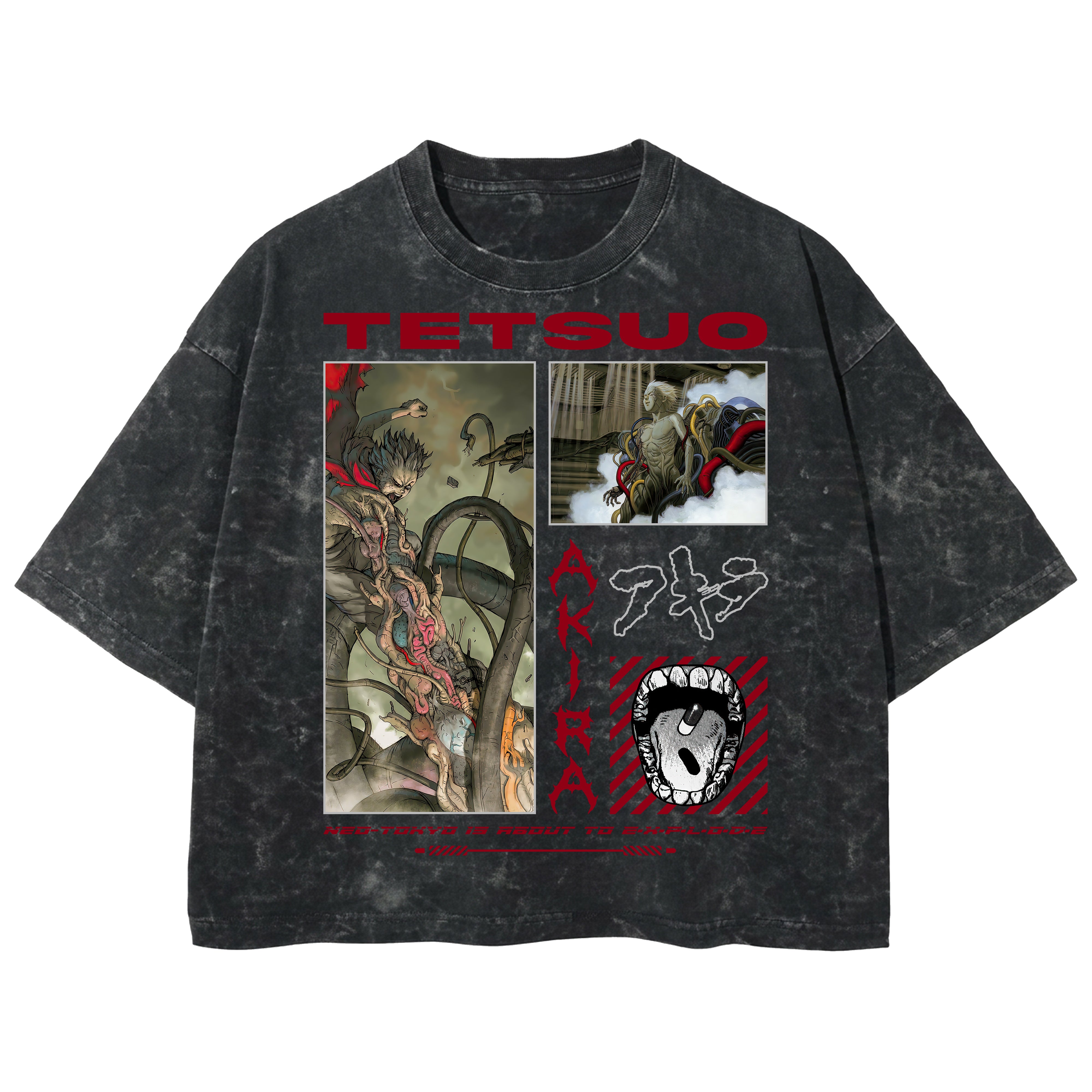 Playera streetwear premium de anime y gaming ExtraLife MX, corte boxy deluxe mineral wash heavyweight en color Acid Wash, moda urbana mexicana de culto.