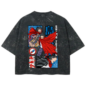 Playera streetwear premium de anime y gaming ExtraLife MX, corte boxy deluxe mineral wash heavyweight en color Acid Wash, moda urbana mexicana de culto.
