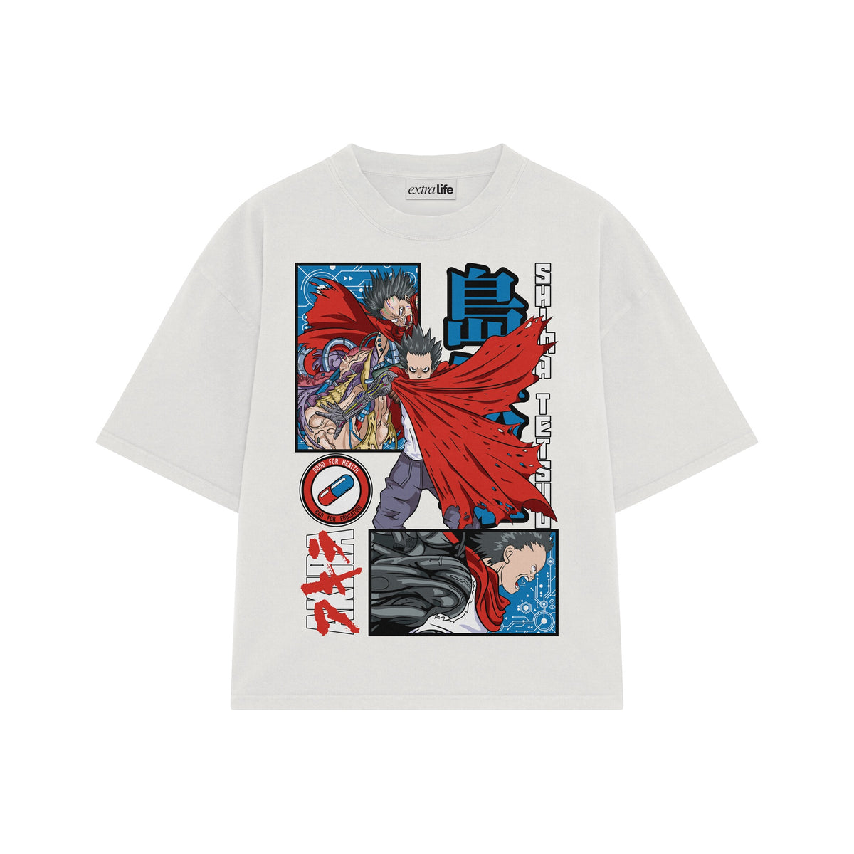 Playera streetwear premium de anime y gaming ExtraLife MX, corte oversized drop shoulder ligero y fresco en color Deep Black y Off-White, moda urbana mexicana de culto.