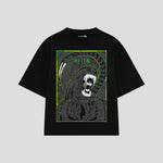 Playera streetwear premium de anime y gaming ExtraLife MX, corte oversized drop shoulder ligero y fresco en color Deep Black y Off-White, moda urbana mexicana de culto.