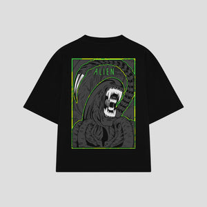 Playera streetwear premium de anime y gaming ExtraLife MX, corte oversized drop shoulder ligero y fresco en color Deep Black y Off-White, moda urbana mexicana de culto.
