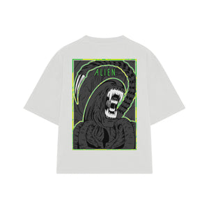 Playera streetwear premium de anime y gaming ExtraLife MX, corte boxy oversized drop shoulder heavyweight en color Deep Black y Off-White, moda urbana mexicana de culto.