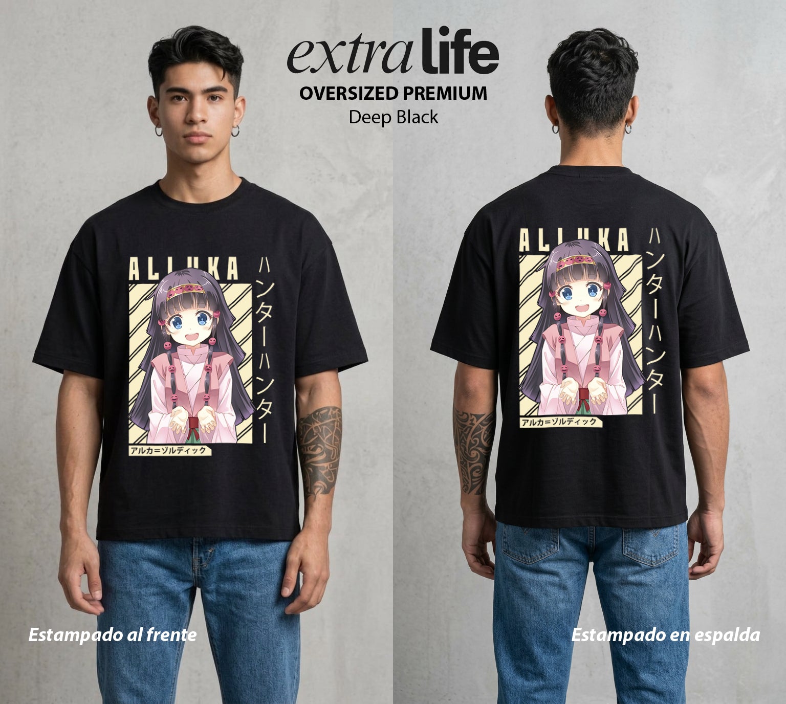 La Prueba del Cazador | La Hija del Filo #00041 - Playera Oversized Premium | Deep Black - Foto en modelo