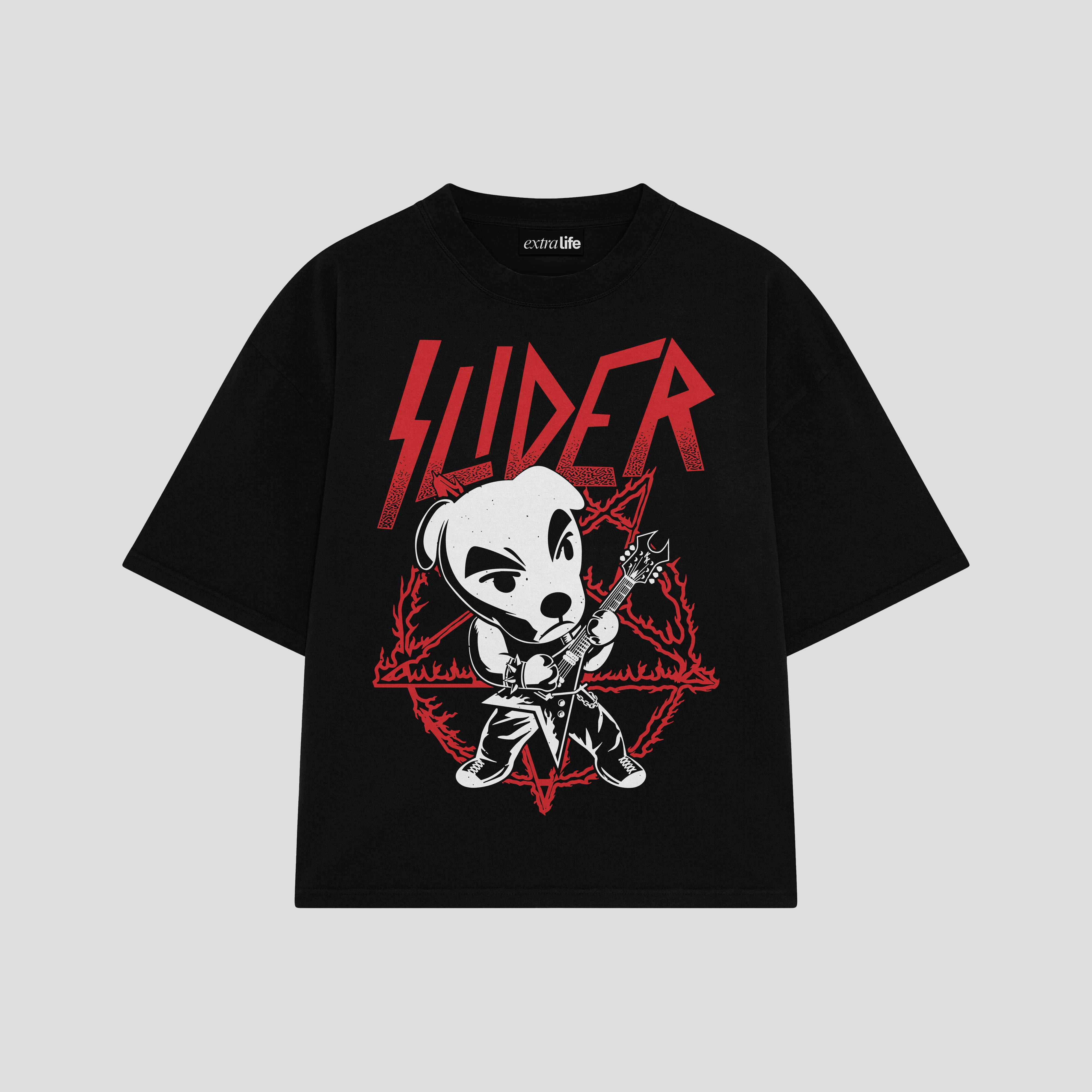 Playera streetwear premium de anime y gaming ExtraLife MX, corte boxy oversized drop shoulder heavyweight en color Deep Black y Off-White, moda urbana mexicana de culto.