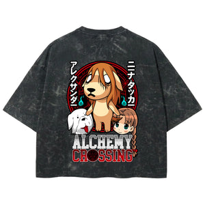 Playera streetwear premium de anime y gaming ExtraLife MX, corte boxy deluxe mineral wash heavyweight en color Acid Wash, moda urbana mexicana de culto.
