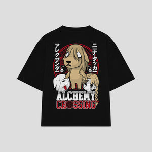Playera streetwear premium de anime y gaming ExtraLife MX, corte boxy oversized drop shoulder heavyweight en color Deep Black y Off-White, moda urbana mexicana de culto.