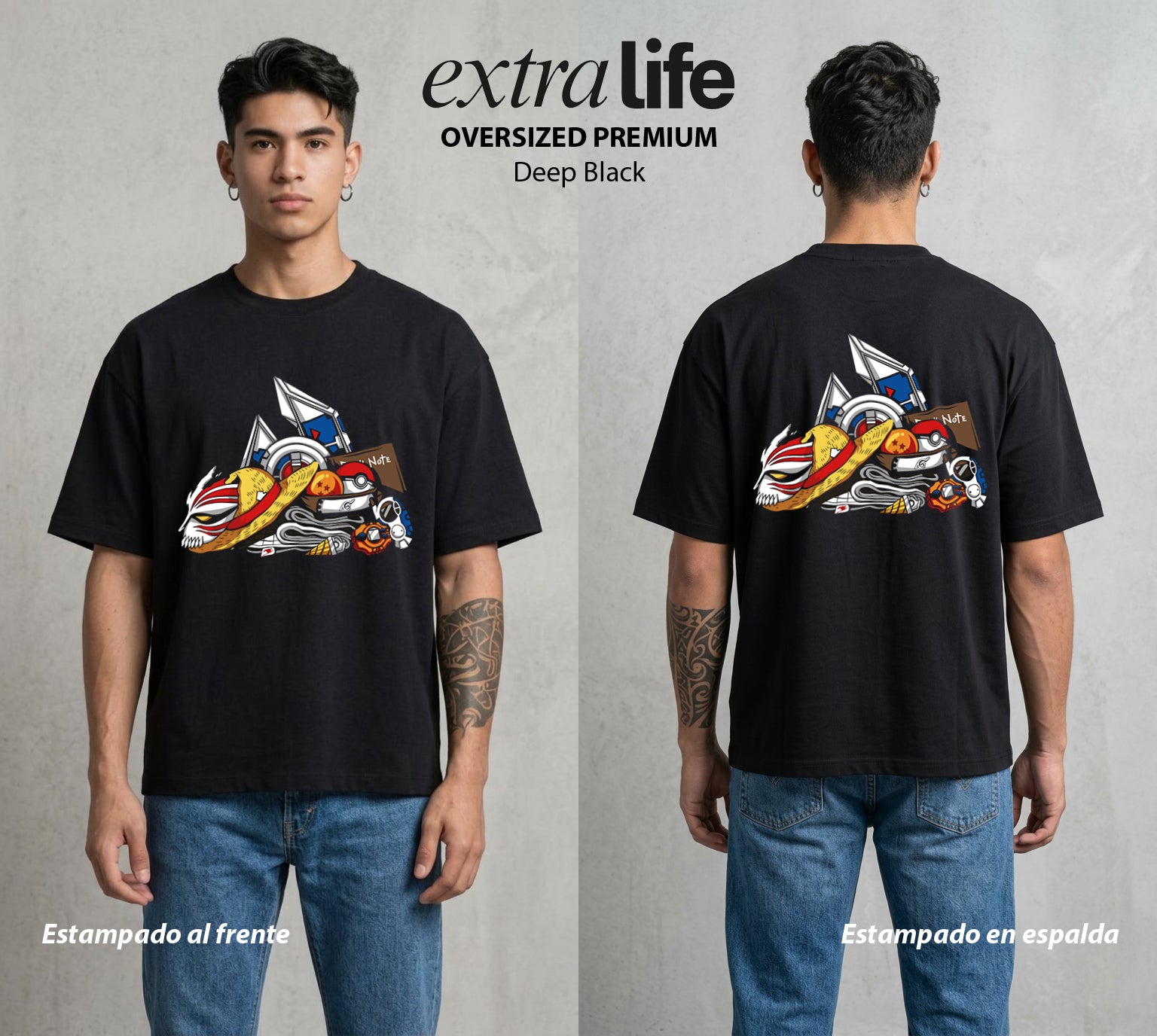 El Mundo del Anime | Los Objetos del Anime #00047 - Playera Oversized Premium | Deep Black - Foto en modelo