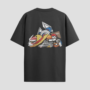 Playera urbana de anime y gaming ExtraLife MX, corte Standard Fit unisex ligero y transpirable en color Deep Black y Pure White, ropa de uso diario para gym y casual.