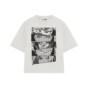 Playera streetwear premium de anime y gaming ExtraLife MX, corte boxy oversized drop shoulder heavyweight en color Deep Black y Off-White, moda urbana mexicana de culto.