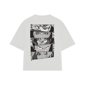 Playera streetwear premium de anime y gaming ExtraLife MX, corte oversized drop shoulder ligero y fresco en color Deep Black y Off-White, moda urbana mexicana de culto.
