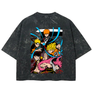 Playera streetwear premium de anime y gaming ExtraLife MX, corte boxy deluxe mineral wash heavyweight en color Acid Wash, moda urbana mexicana de culto.