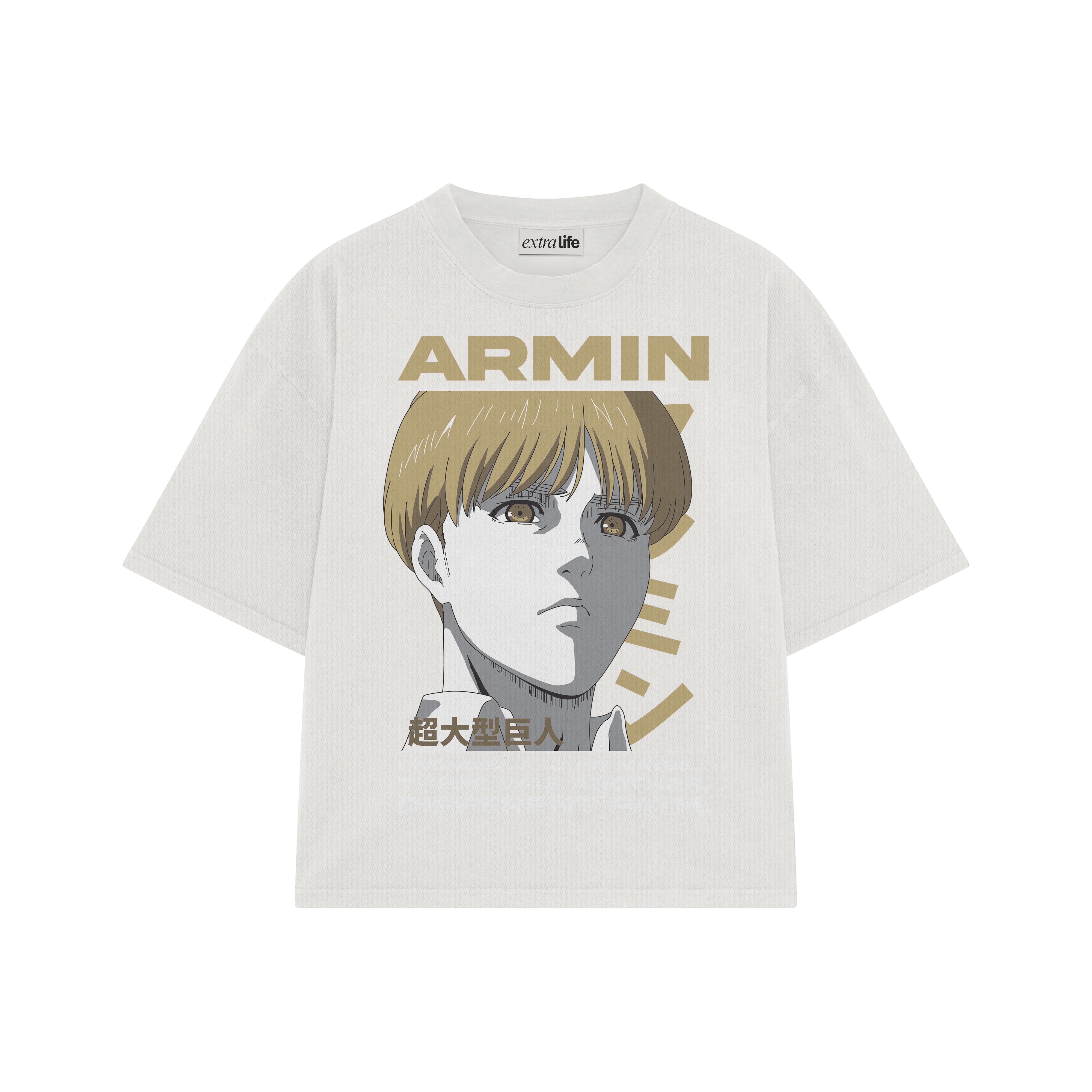 Playera streetwear premium de anime y gaming ExtraLife MX, corte boxy oversized drop shoulder heavyweight en color Deep Black y Off-White, moda urbana mexicana de culto.