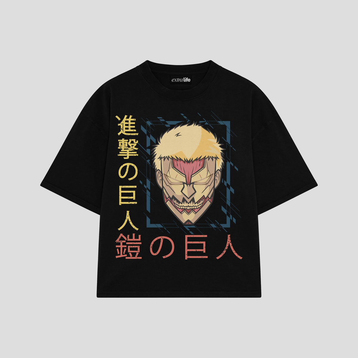 Playera streetwear premium de anime y gaming ExtraLife MX, corte oversized drop shoulder ligero y fresco en color Deep Black y Off-White, moda urbana mexicana de culto.