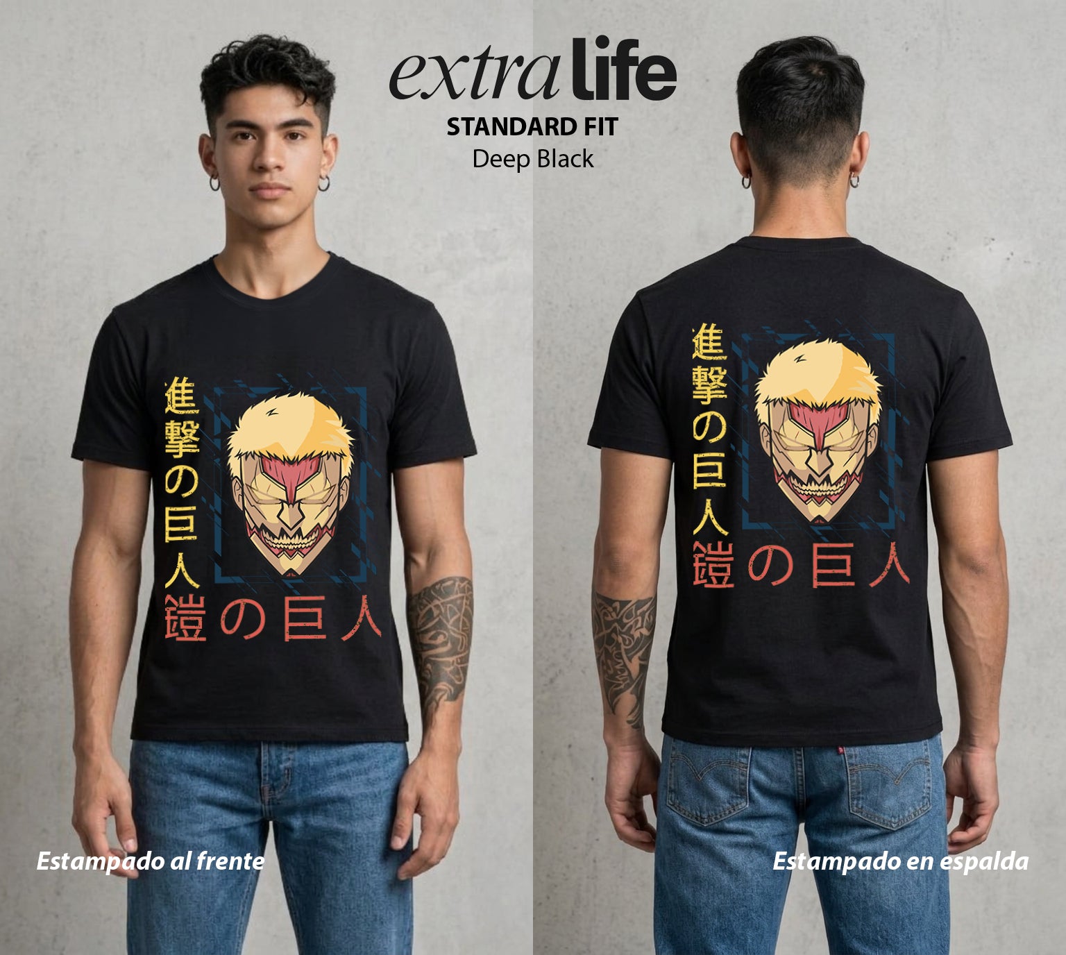 Mas Alla del Muro | Titan Blindado #00057 - Playera Standard Fit | Deep Black - Foto en modelo