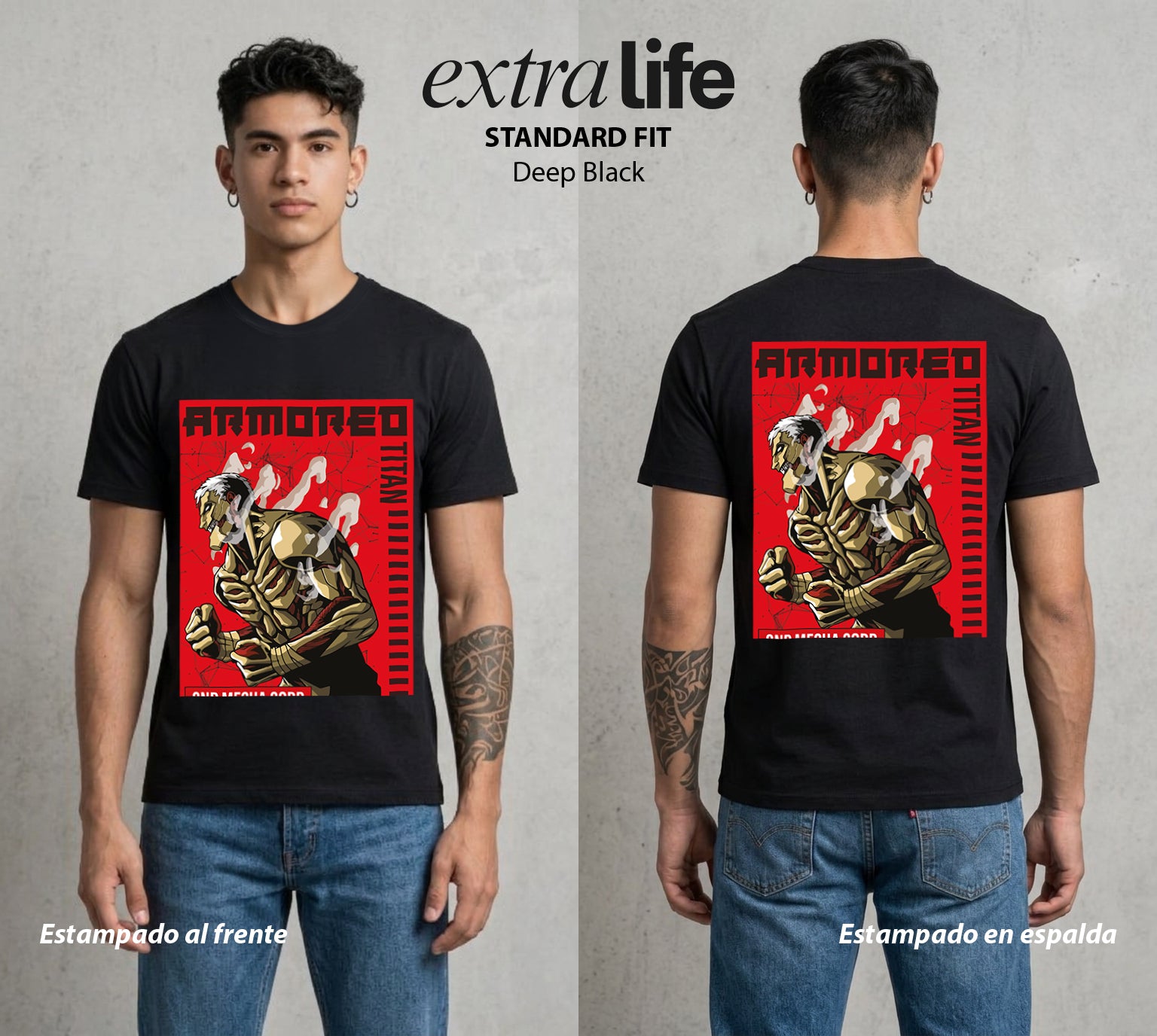 Mas Alla del Muro | El Coloso Blindado #00058 - Playera Standard Fit | Deep Black - Foto en modelo