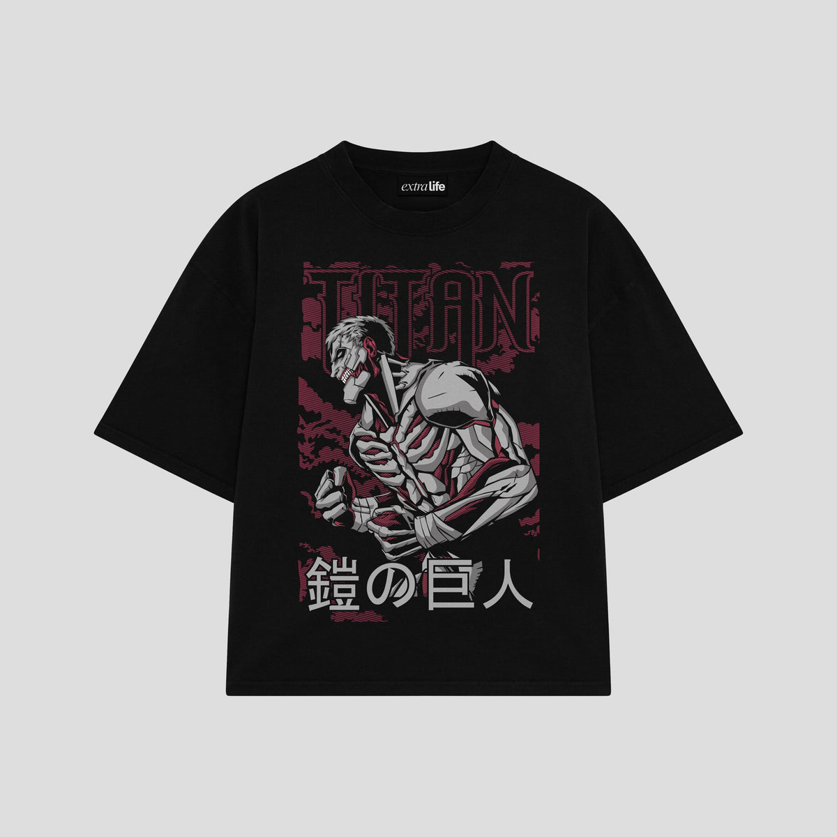 Playera streetwear premium de anime y gaming ExtraLife MX, corte oversized drop shoulder ligero y fresco en color Deep Black y Off-White, moda urbana mexicana de culto.