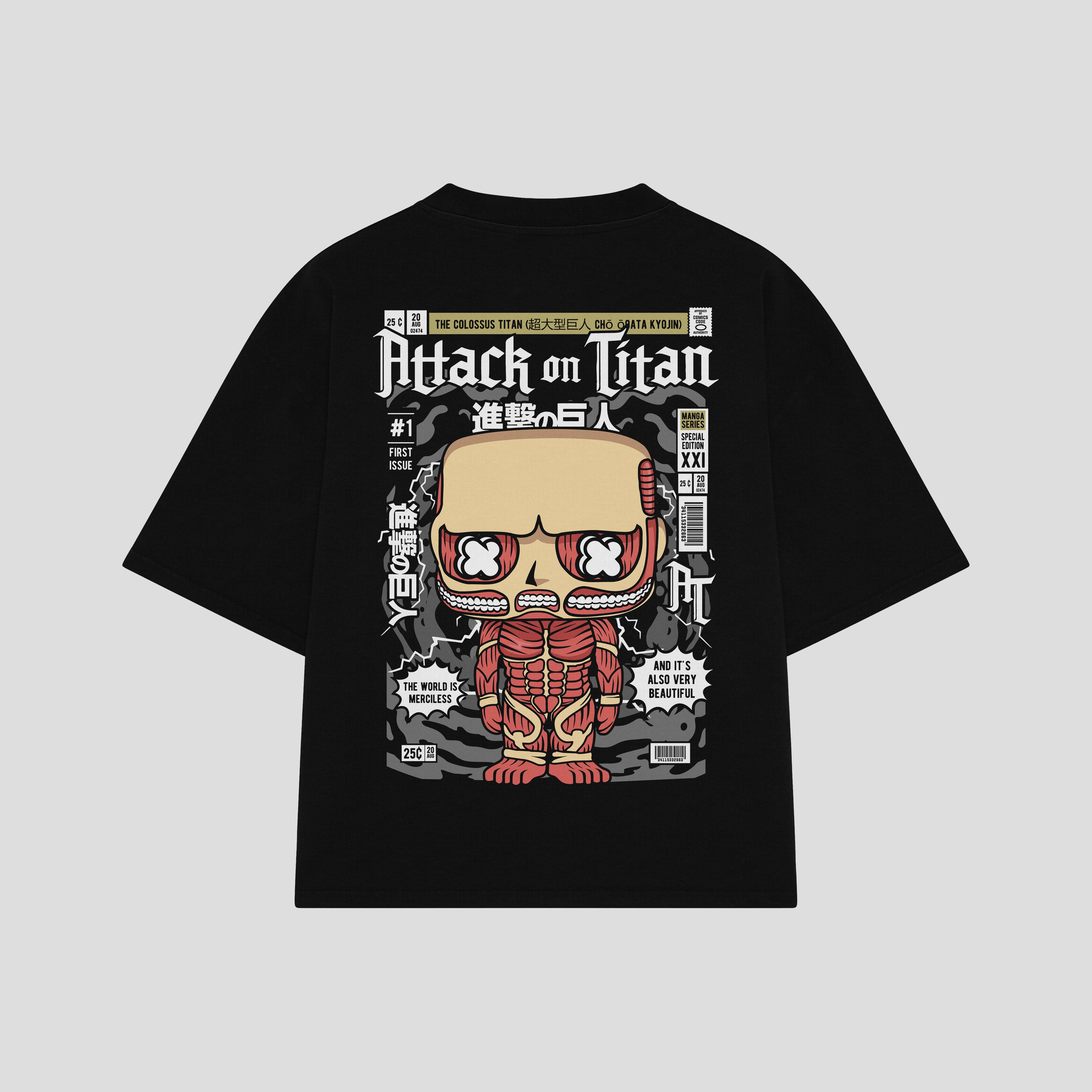 Playera streetwear premium de anime y gaming ExtraLife MX, corte boxy oversized drop shoulder heavyweight en color Deep Black y Off-White, moda urbana mexicana de culto.