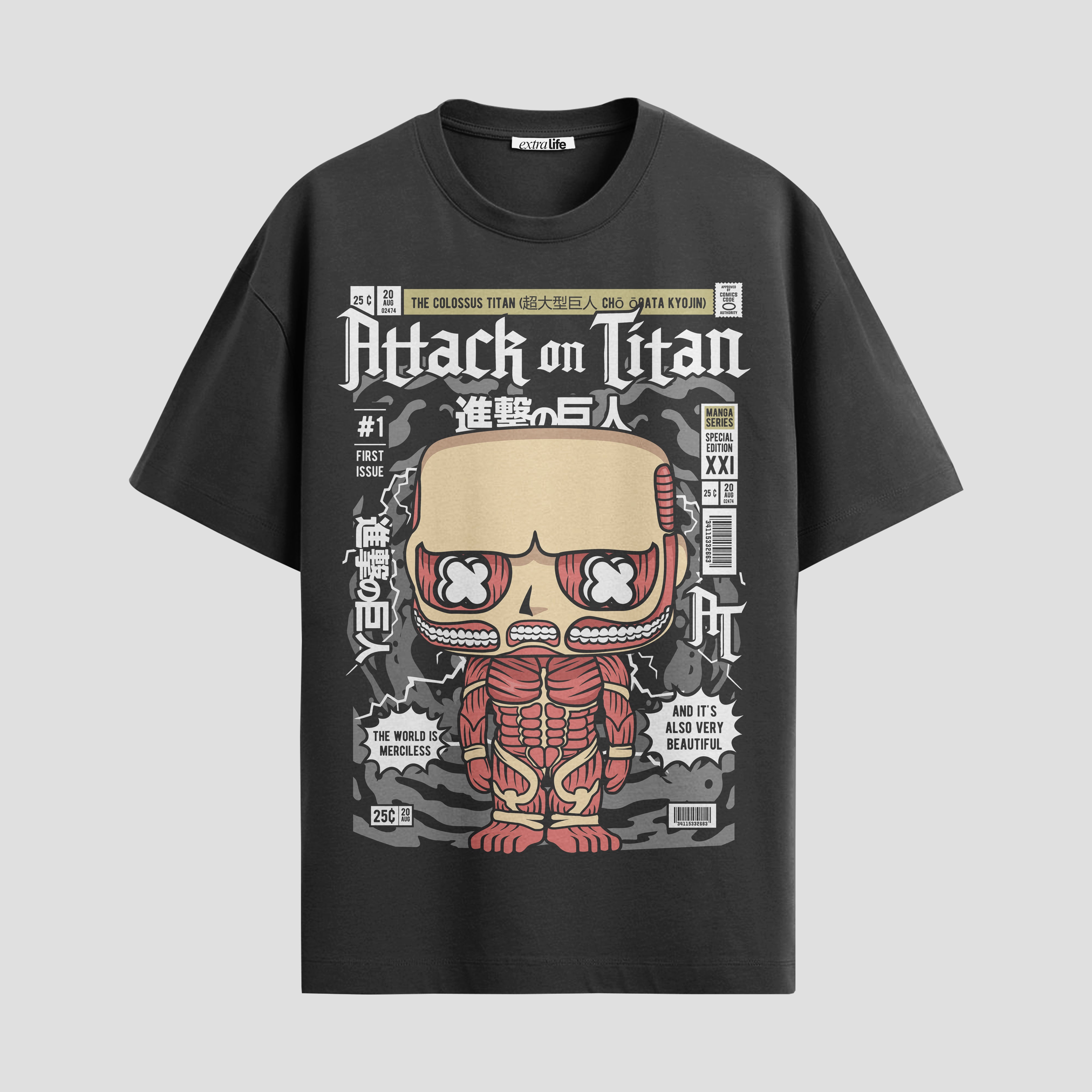 Playera urbana de anime y gaming ExtraLife MX, corte Standard Fit unisex ligero y transpirable en color Deep Black y Pure White, ropa de uso diario para gym y casual.