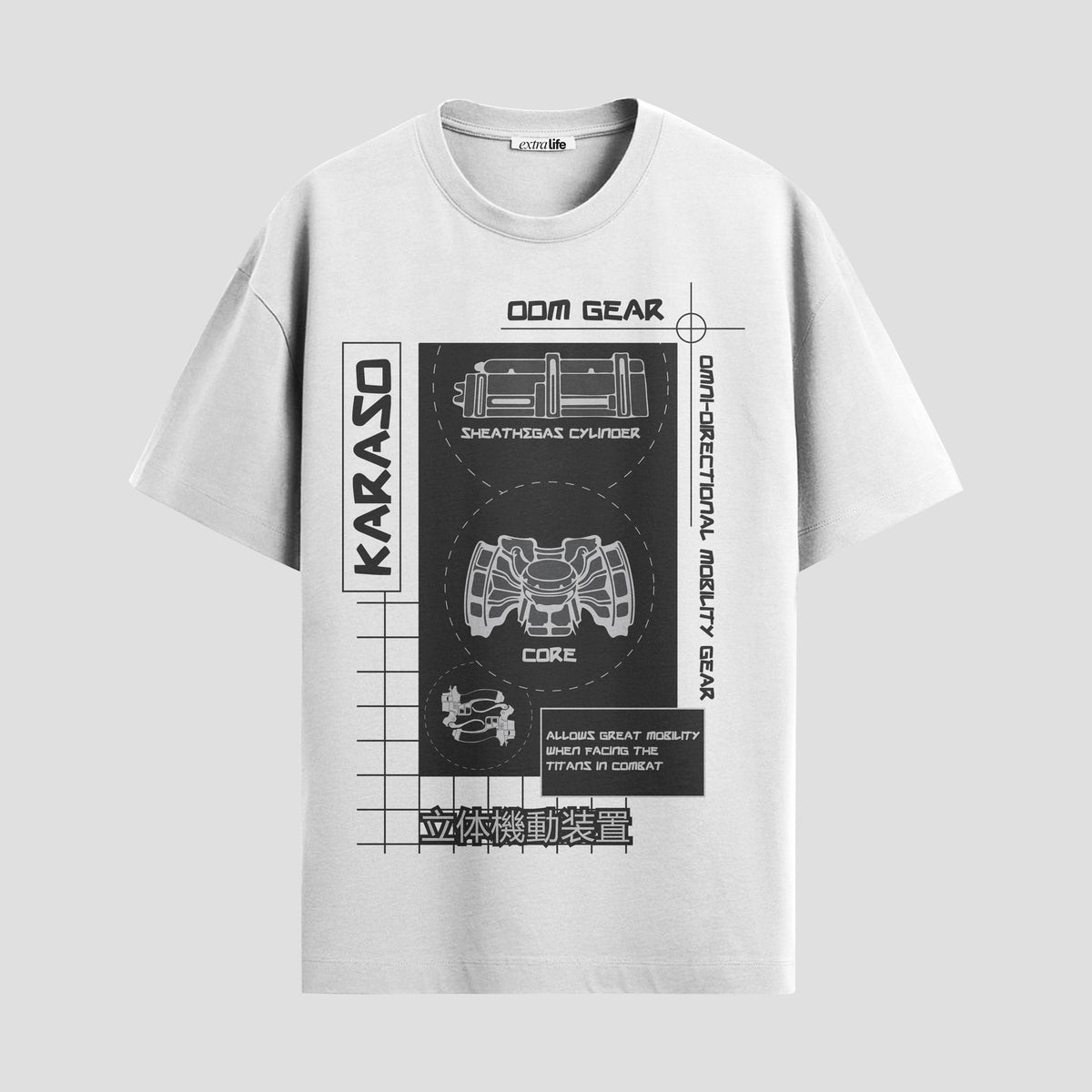 Playera urbana de anime y gaming ExtraLife MX, corte Classic Premium unisex ligero y transpirable en color Deep Black y Pure White, ropa de uso diario para gym y casual.