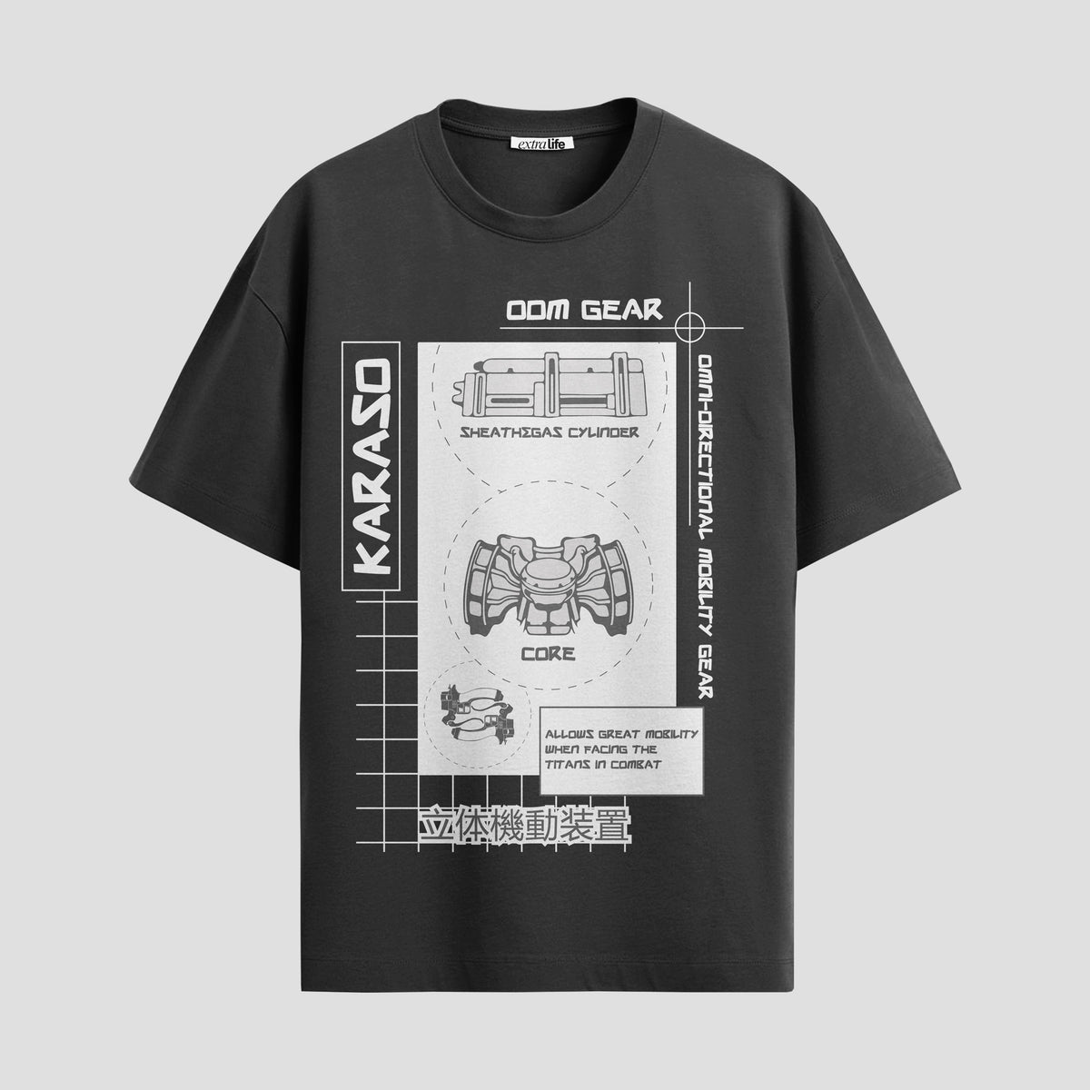 Playera urbana de anime y gaming ExtraLife MX, corte Classic Premium unisex ligero y transpirable en color Deep Black y Pure White, ropa de uso diario para gym y casual.