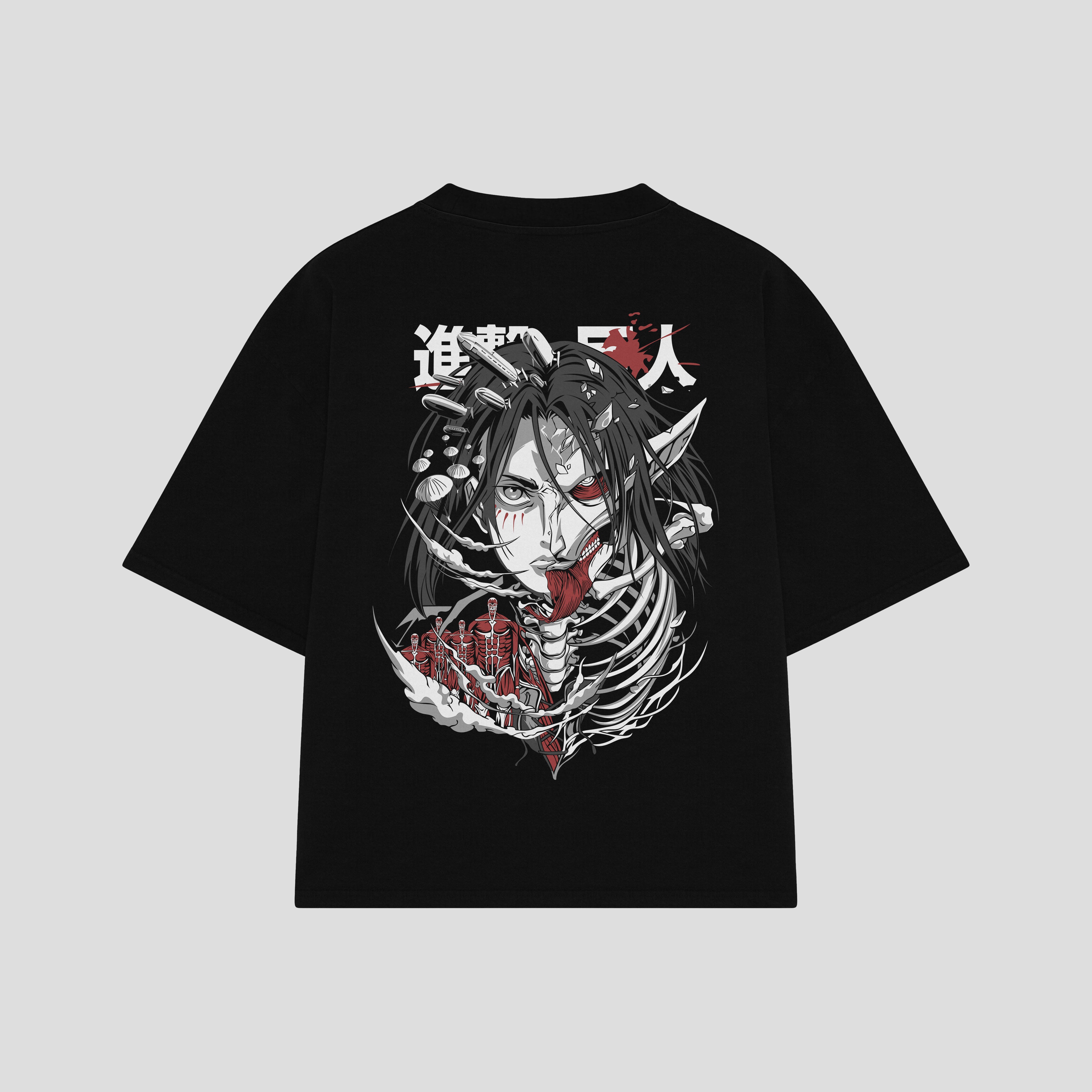 Playera streetwear premium de anime y gaming ExtraLife MX, corte boxy oversized drop shoulder heavyweight en color Deep Black y Off-White, moda urbana mexicana de culto.