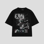 Playera streetwear premium de anime y gaming ExtraLife MX, corte boxy oversized drop shoulder heavyweight en color Deep Black y Off-White, moda urbana mexicana de culto.