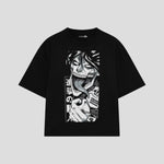 Playera streetwear premium de anime y gaming ExtraLife MX, corte boxy oversized drop shoulder heavyweight en color Deep Black y Off-White, moda urbana mexicana de culto.