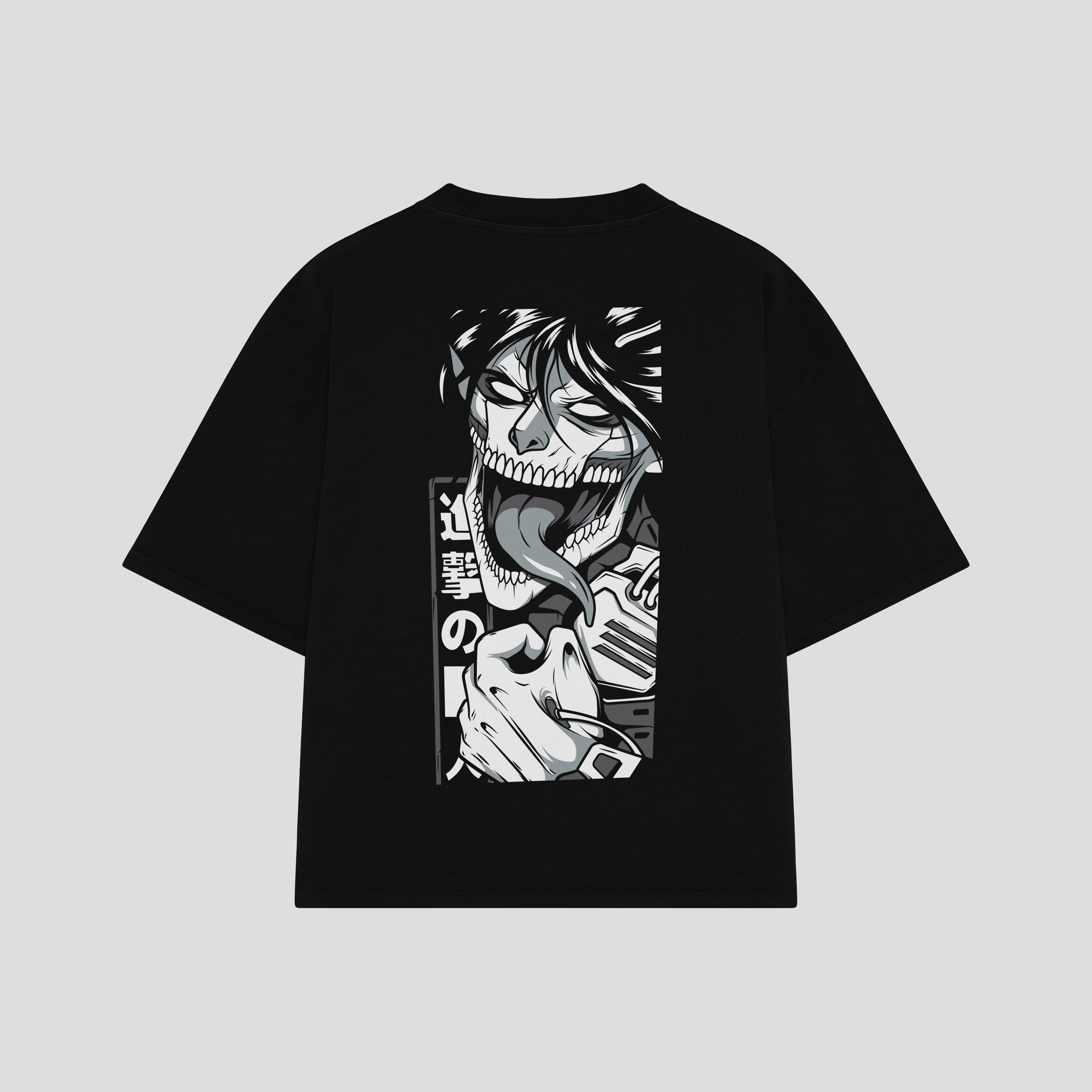 Playera streetwear premium de anime y gaming ExtraLife MX, corte boxy oversized drop shoulder heavyweight en color Deep Black y Off-White, moda urbana mexicana de culto.