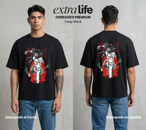Mas Alla del Muro | El Titan de Ataque #00078 - Playera Oversized Premium | Deep Black - Foto en modelo