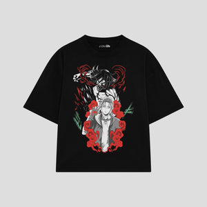 Playera streetwear premium de anime y gaming ExtraLife MX, corte boxy oversized drop shoulder heavyweight en color Deep Black y Off-White, moda urbana mexicana de culto.