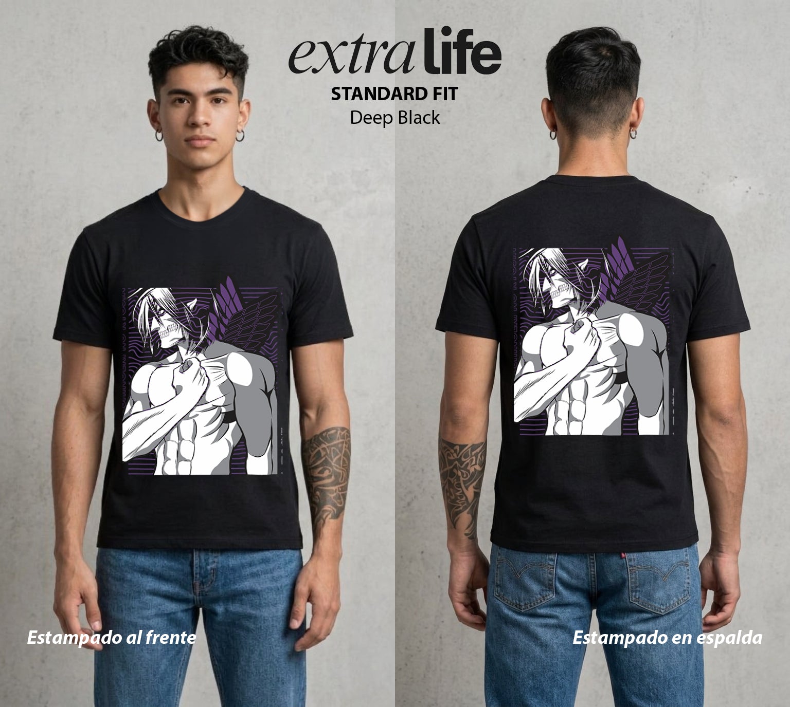 Mas Alla del Muro | El Titan de Ataque #00088 - Playera Standard Fit | Deep Black - Foto en modelo