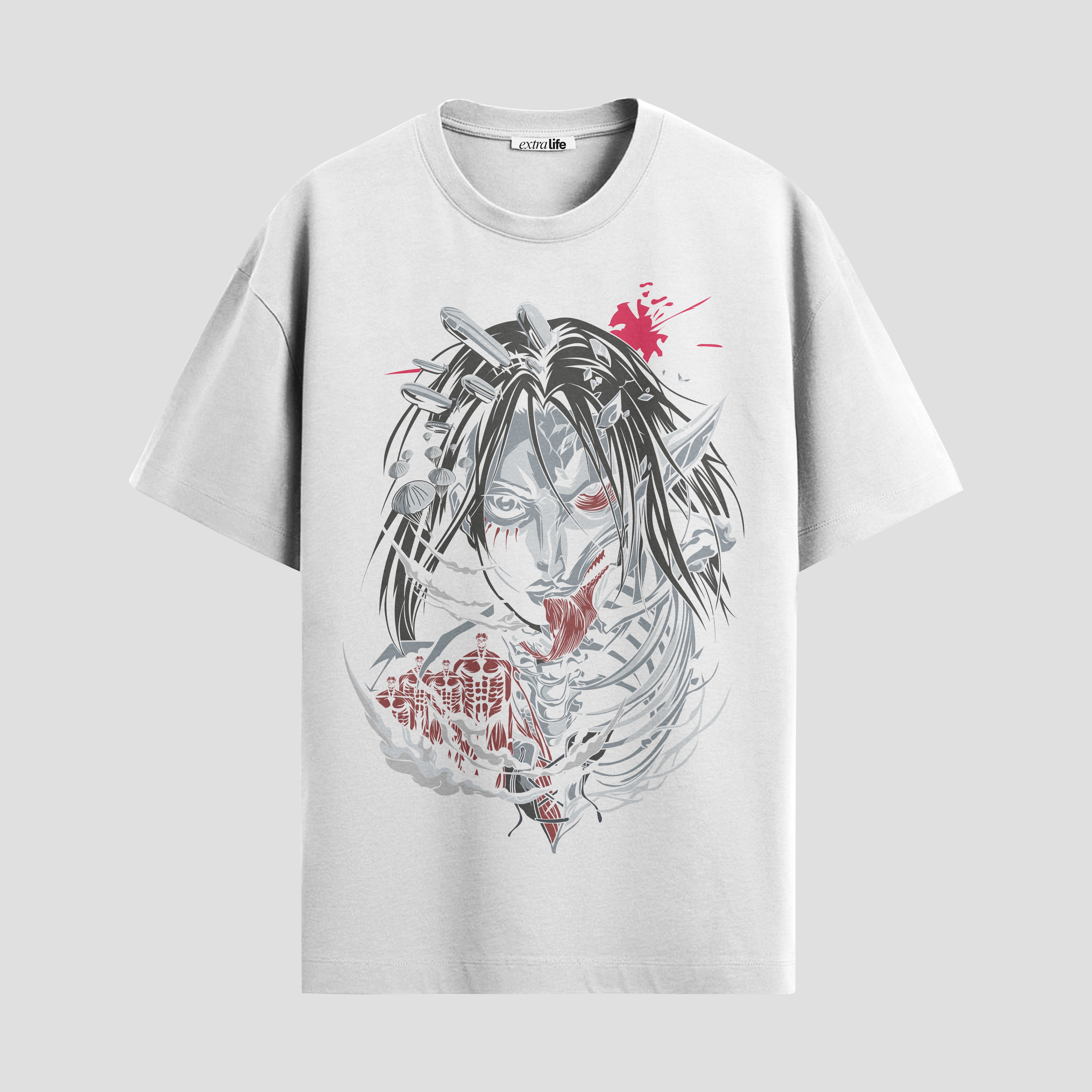 Playera urbana de anime y gaming ExtraLife MX, corte Standard Fit unisex ligero y transpirable en color Deep Black y Pure White, ropa de uso diario para gym y casual.