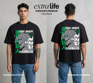 Mas Alla del Muro | La Ira del Titan #00090 - Playera Oversized Premium | Deep Black - Foto en modelo