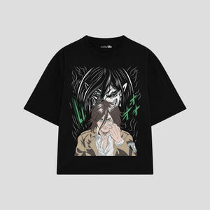 Playera streetwear premium de anime y gaming ExtraLife MX, corte boxy oversized drop shoulder heavyweight en color Deep Black y Off-White, moda urbana mexicana de culto.