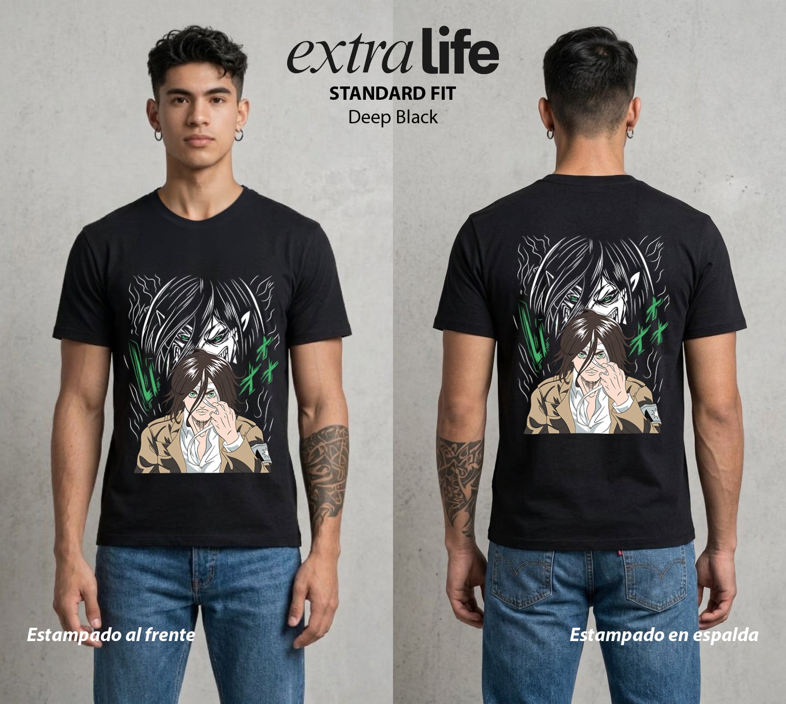 Mas Alla del Muro | La Ira del Titan #00091 - Playera Standard Fit | Deep Black - Foto en modelo
